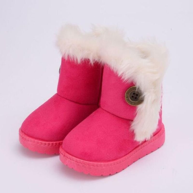 Kids Solid Color Button Design Winter Plush Snow Boots