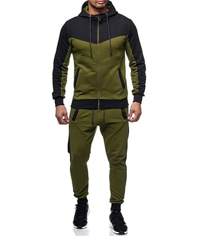 Men Autumn Winter Fashion Leisure Sports Color Matching Long Sleeve Hoodies Trousers Sets