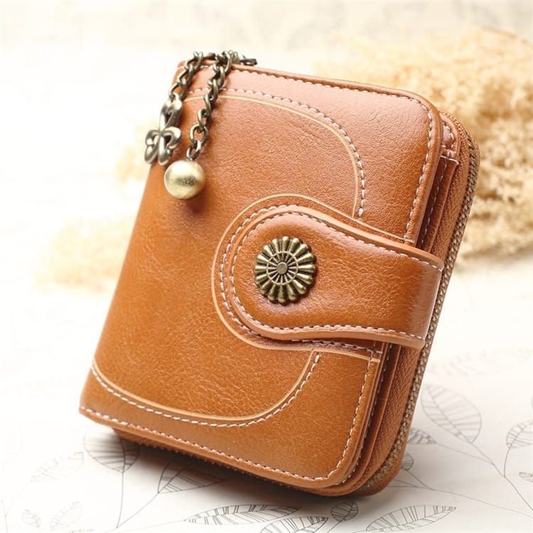 Women Retro Solid Color Zipper Tri-fold Wallet