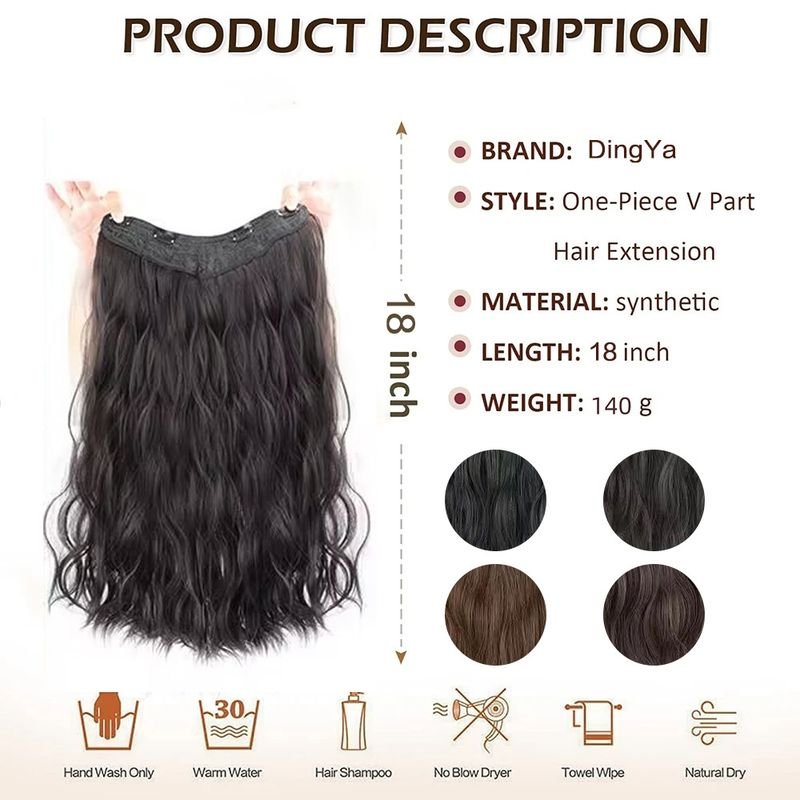 Wig Women One-Piece Hair-Extension Long Hair High Temperature Silk V-Shaped Water Corrugated Fluffy Hair-Increasing Wig Patch