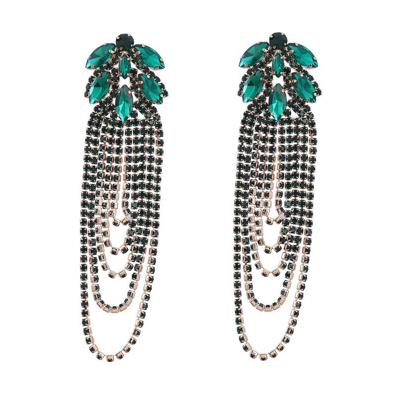 Fashion Exaggerated Alloy Rhinestone Tassel Earrings