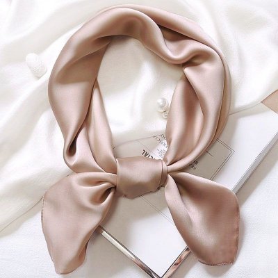 Women Simple Solid Color Square Silk Scarf