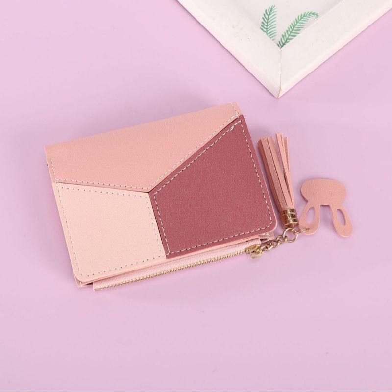 Women Fashion Casual Chic Color Matching PU Zipper Two-Fold Wallets