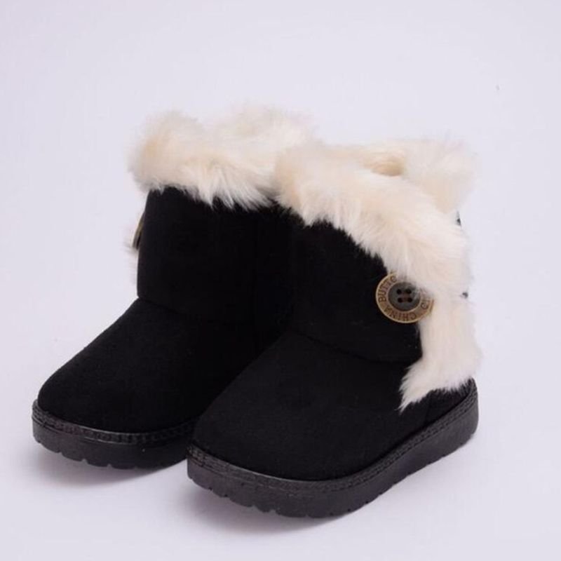 Kids Solid Color Button Design Winter Plush Snow Boots