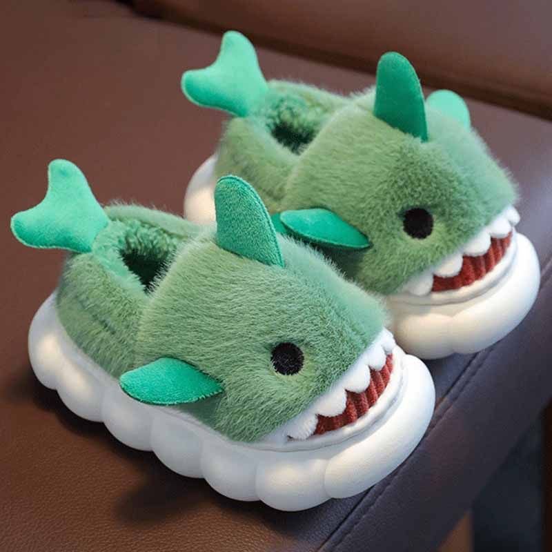 Kids Unisex Winter Cute Shark Thick-Soled Plug House Slippers