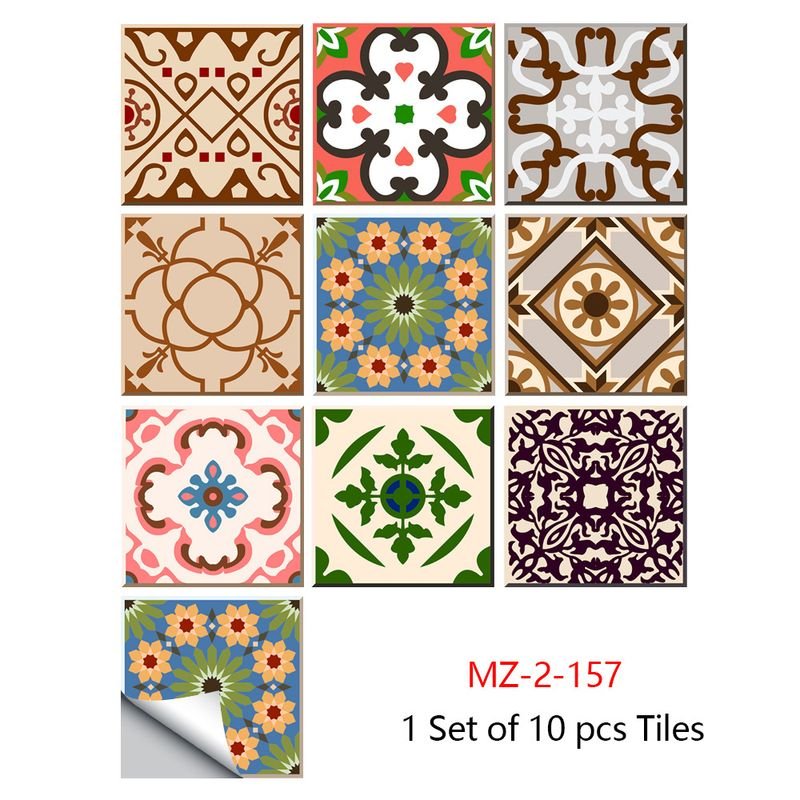 10 Pieces Ethnic Mandala Simulation Tile Stickers Home Renovation Kitchen And Bathroom Decoration Self-Adhesive Wall Stickers