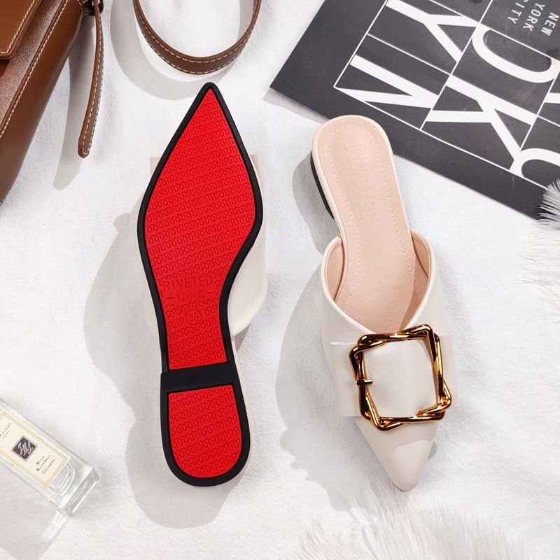 Women Simple Fashion Plus Size Pointed Toe Metal Buckle Detail Mule Shoes