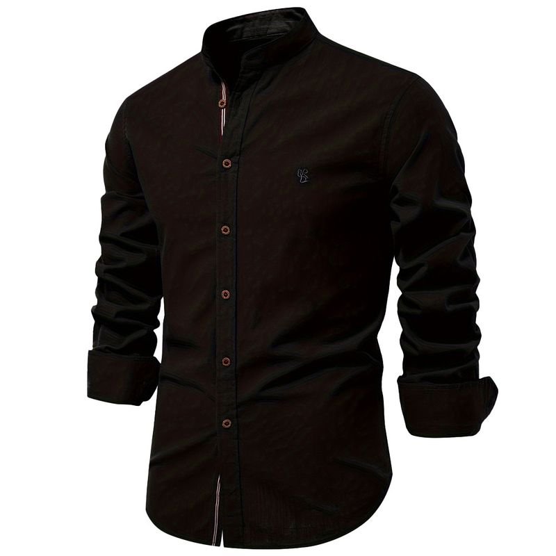 Men Fashion Casual Business Basic Long Sleeve Stand Collar Shirt