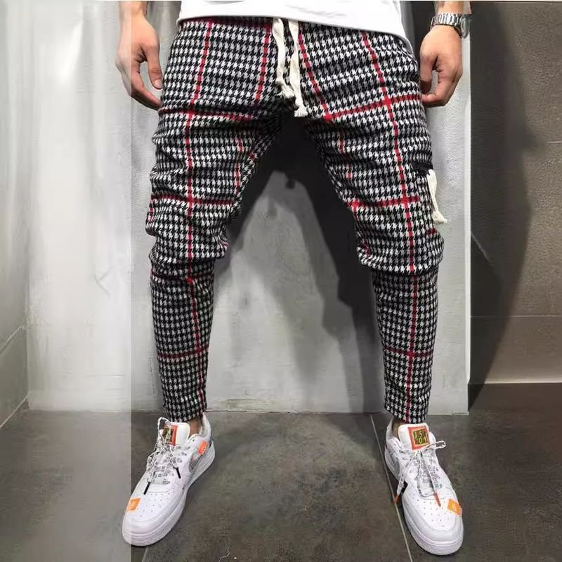 Men Fashion Casual Houndstooth Print Jogger Pants