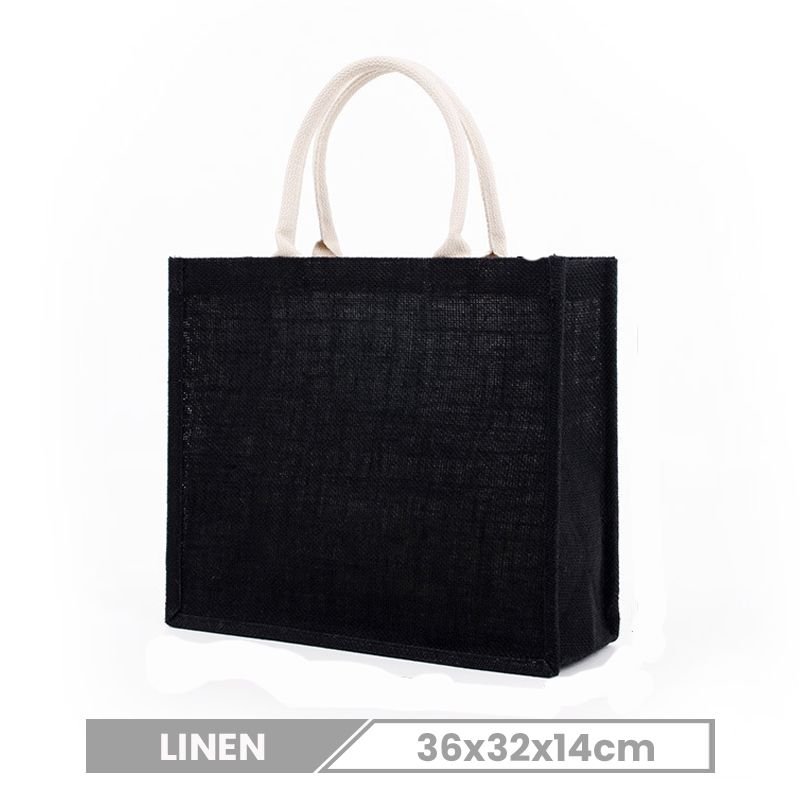 Custom Logo Black Linen Large Capacity Waterproof Eco-Friendly Tote Bag