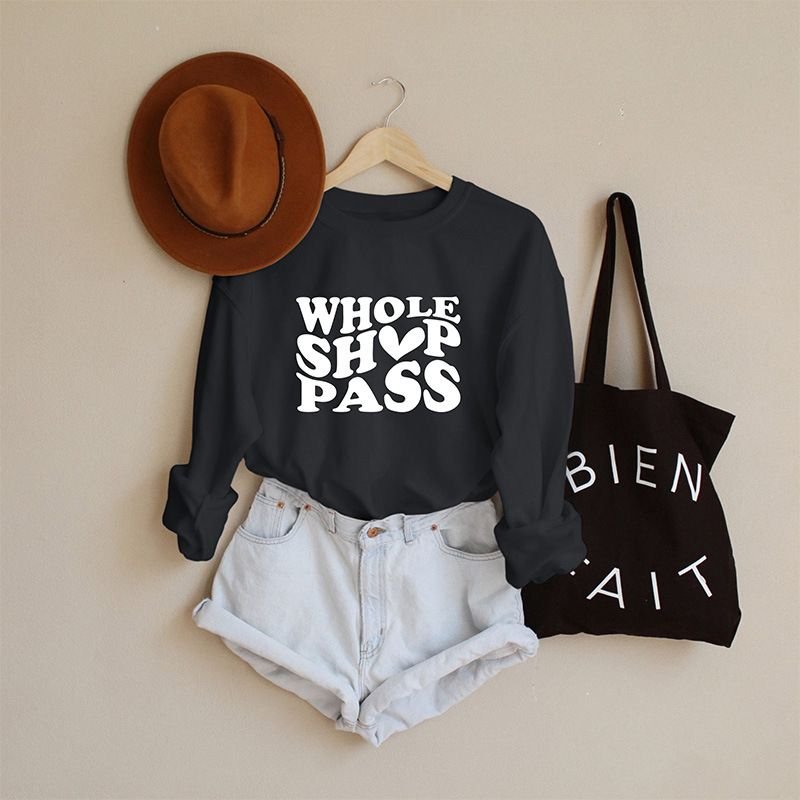 Women Fashion Casual Letter Print Crewneck Long Sleeve Sweatshirt