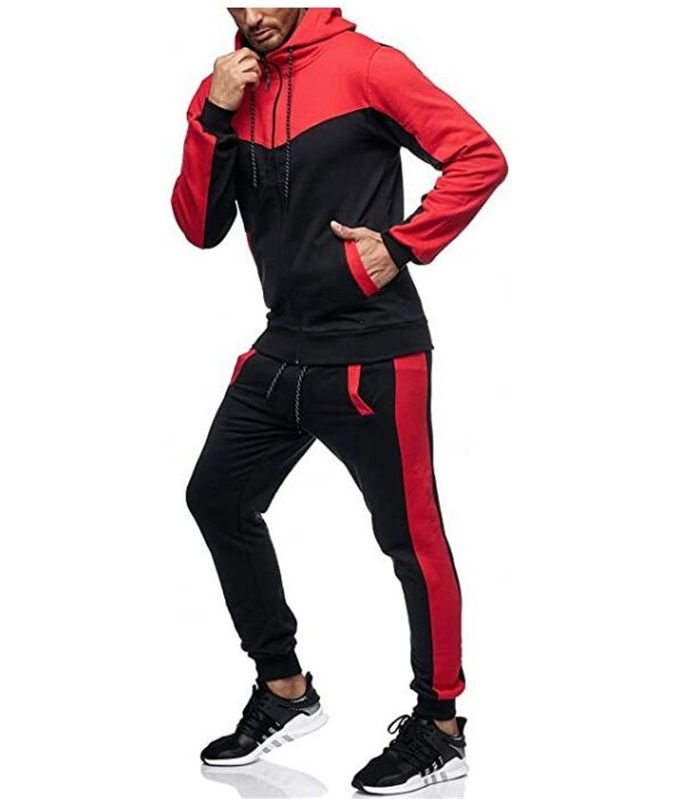 Men Autumn Winter Fashion Leisure Sports Color Matching Long Sleeve Hoodies Trousers Sets