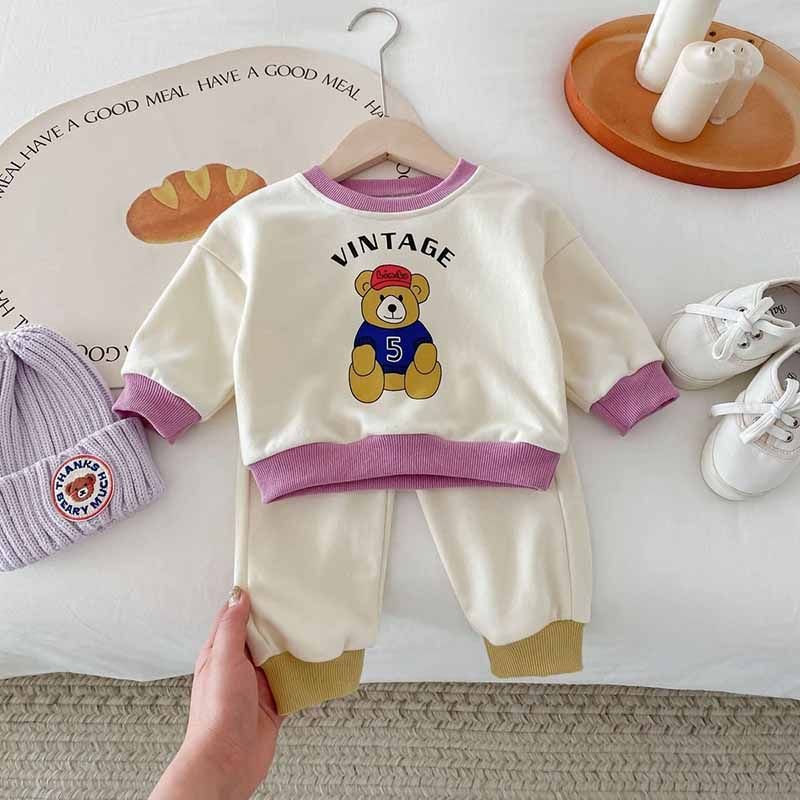 Kids Baby Boys Girls Casual Cute Cartoon Bear Alphabet Print Long Sleeve Sweatshirts Pants Sets