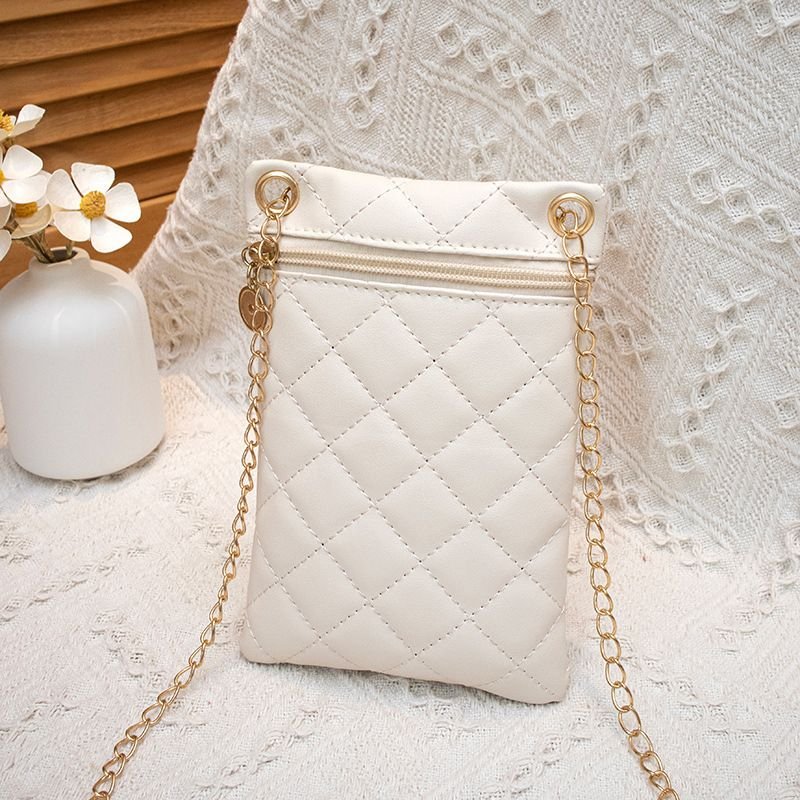 Women Fashion Solid Color Rhombic Zipper Mini Chain Purses