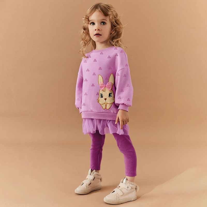 Kids Toddler Girls Spring Autumn Casual Cute Cartoon Long Sleeve Mesh False Two-Piece Sweatshirts Pants Sets