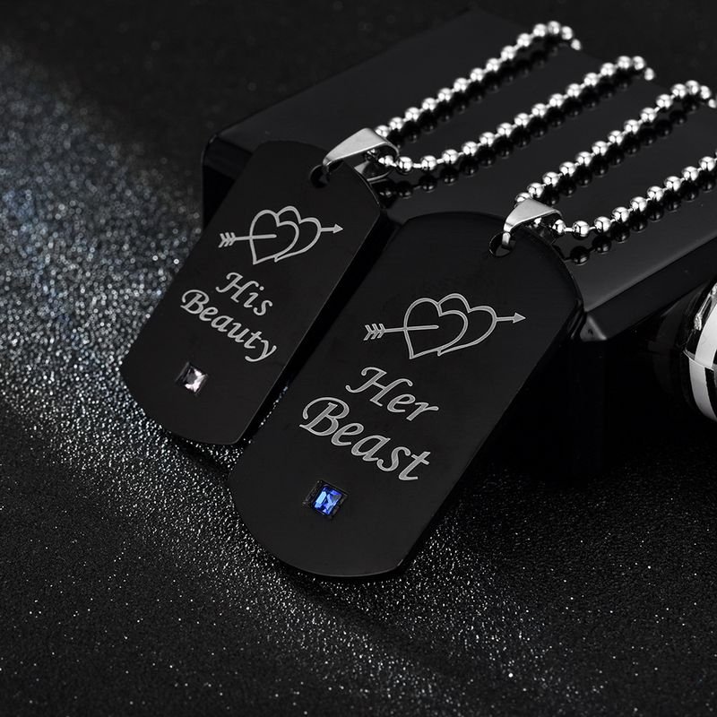 Black Her Beast His Beauty Couple Diamond Pendant Necklace