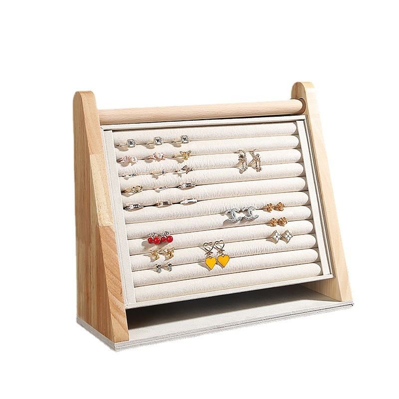 Simple Vertical Solid Wood Ring Earrings Display Tray