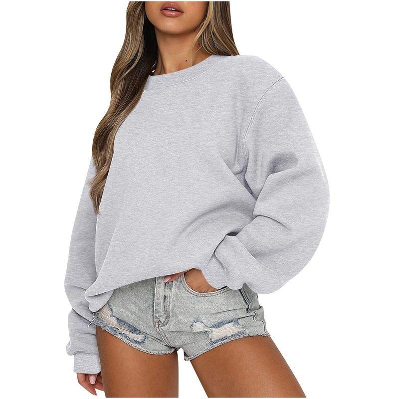 Autumn Winter Women Casual Loose Crewneck Long Sleeve Blank Sweatshirt