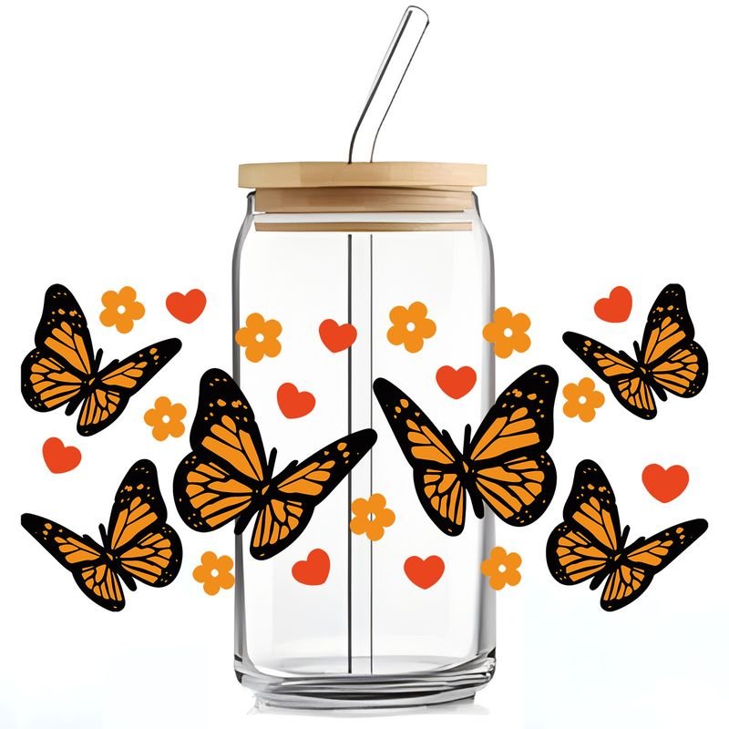 Simple Fashion Floral Butterfly Bee UV Transfer Transparent Glass Sticker