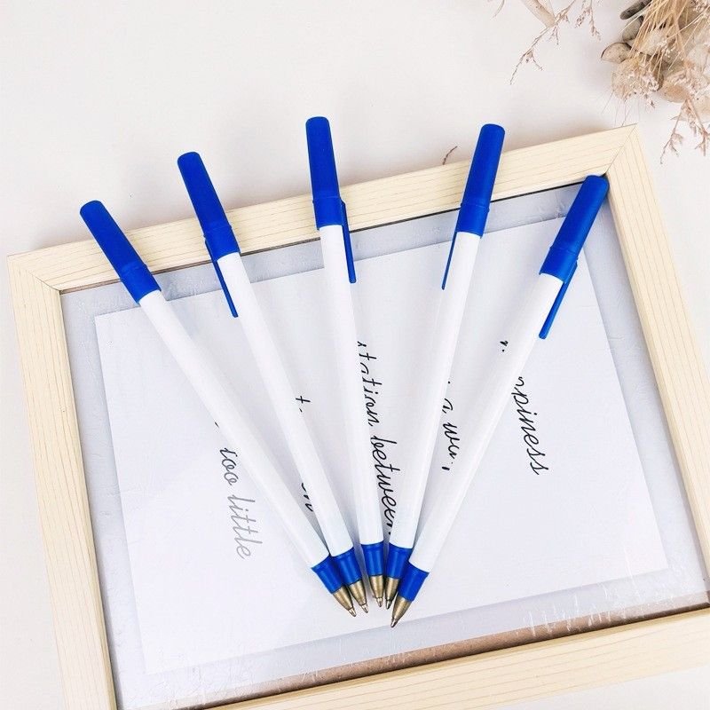 Simple Fashion White Solid Rod Non-Slip Plastic Sleeve Oil-Based Ballpoint Pen