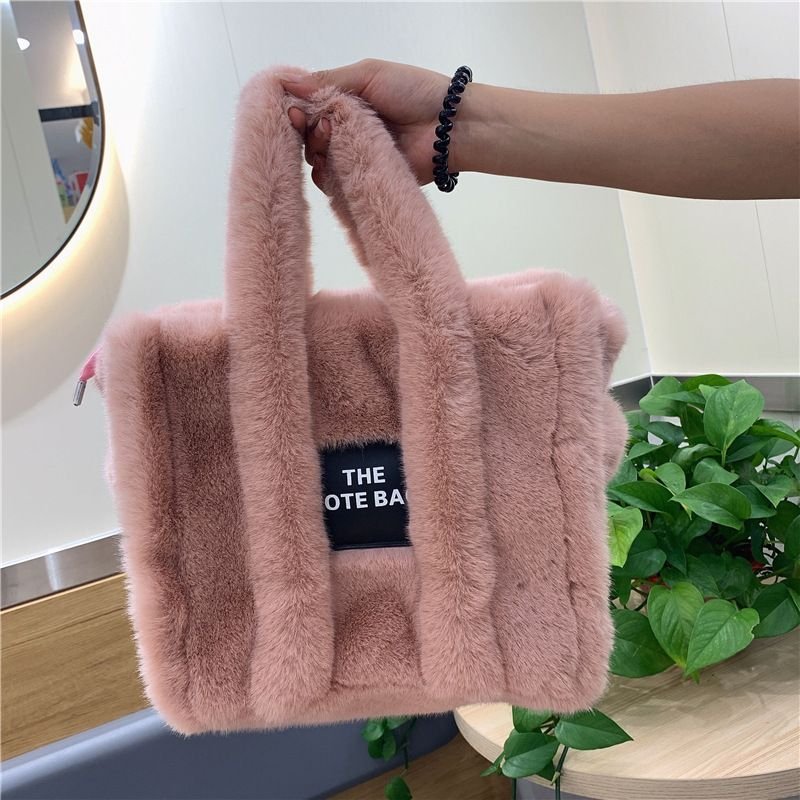 Women Fashion Solid Color Square Plush Large Capacity Tote Bag