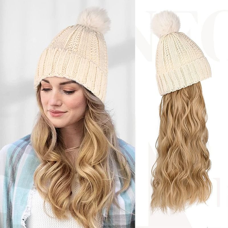 Women Fashion Long Curly Knitted Hat Wig