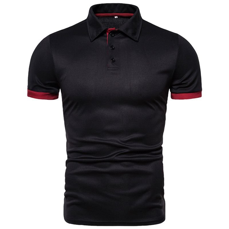 Men Fashion Casual Color Matching Short Sleeved Lapel Loose Polo Shirt