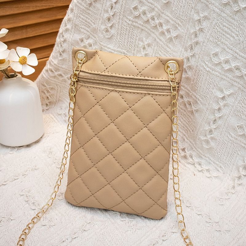 Women Fashion Solid Color Rhombic Zipper Mini Chain Purses