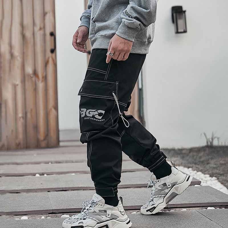 Men Fashion Casual Street Tide Alphabet Drawstring Waist Cargo Pants