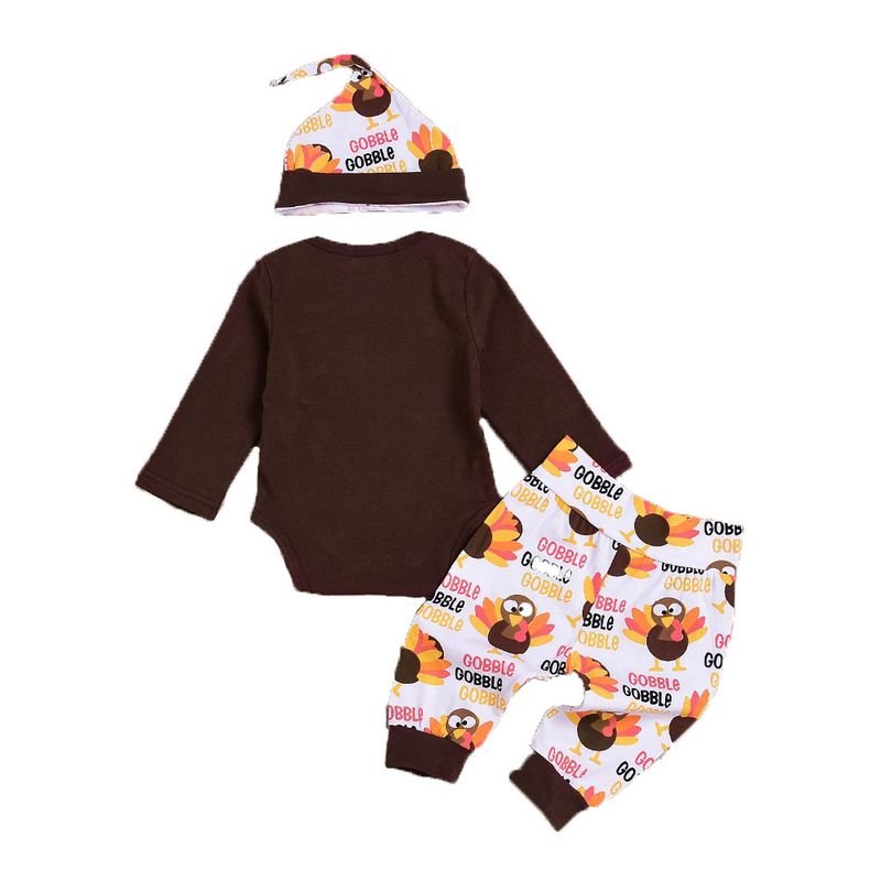 Kids Baby Boys Girls Casual Cute Thanksgiving Turkey Alphabet Print Long Sleeve Romper Trousers Sets