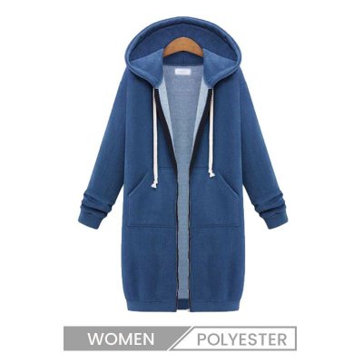 Autumn Winter Women Long-Sleeved Long Coat Pocket Hoodie Custom