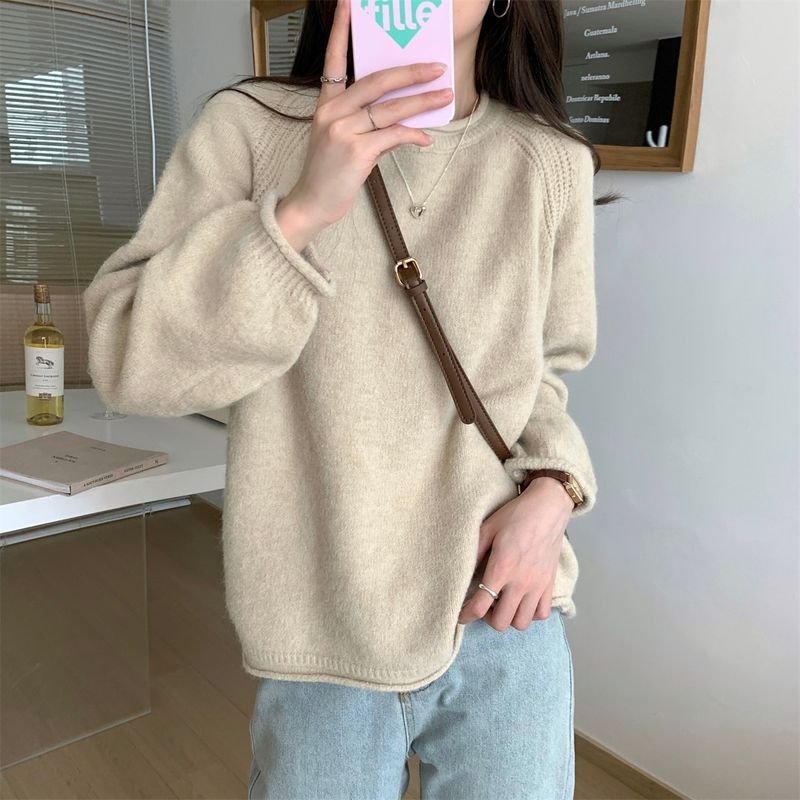 Autumn And Winter Soft Casual Style Pullover Knitwear Women Basic Solid Color Loose Sweater