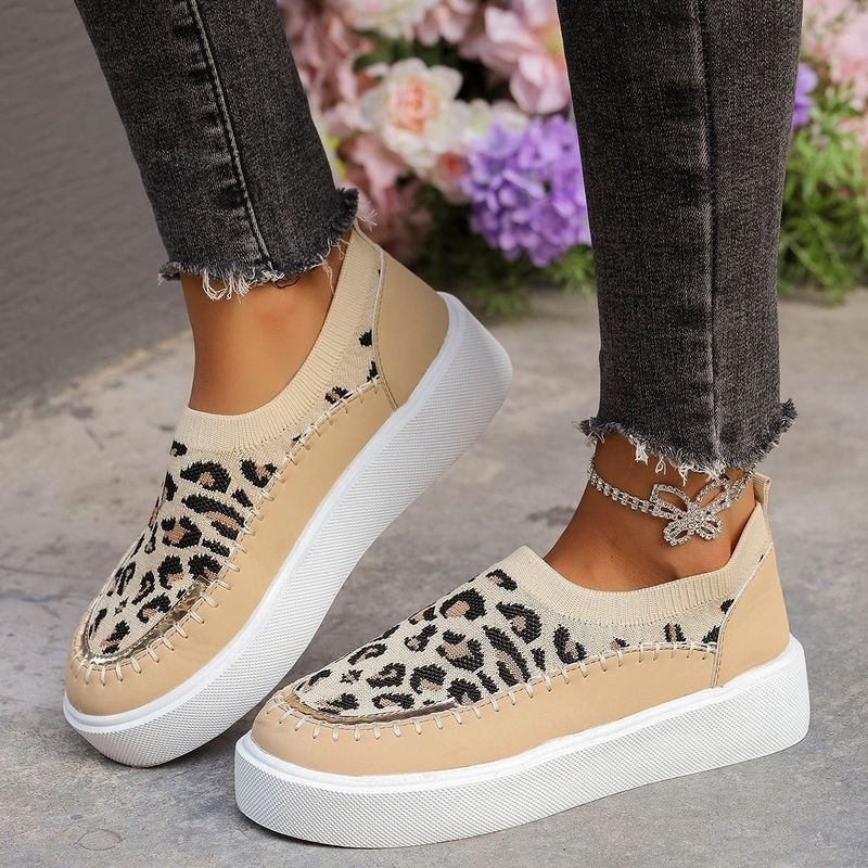 Plus Size Women Casual Leopard Mesh Loafers