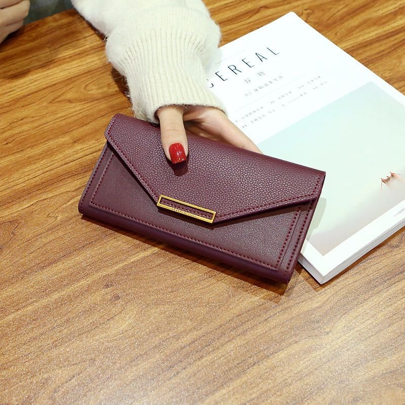 Women Fashion Solid Color Metal Buckle Multifunction Purse