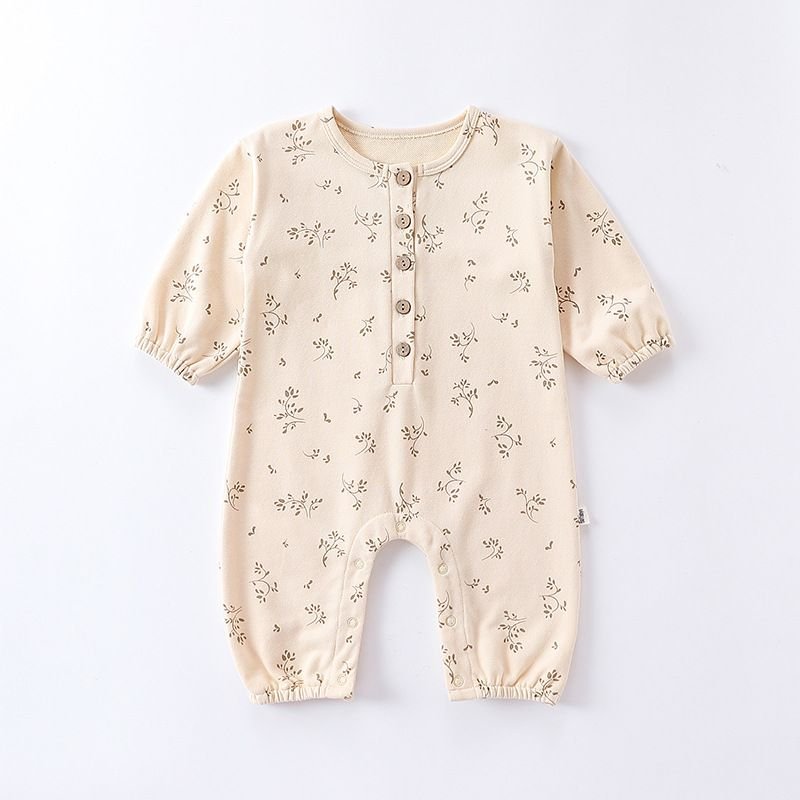 Kids Baby Boys Girls Casual Cute Tiny Flower Dinosaur Print Long Sleeve Romper