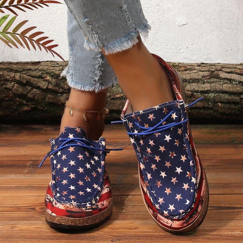 Summer Women Casual Plus Size American Independence Day Star Print Slip-On Shoes