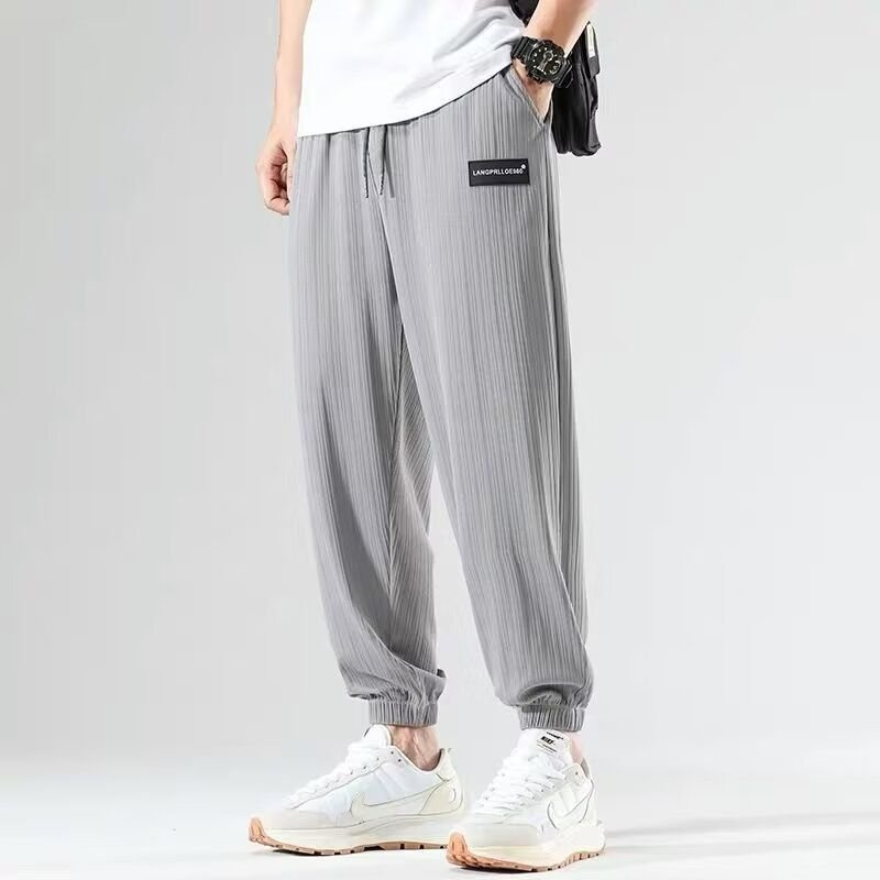 Men Casual Solid Color Loose Pants Ice