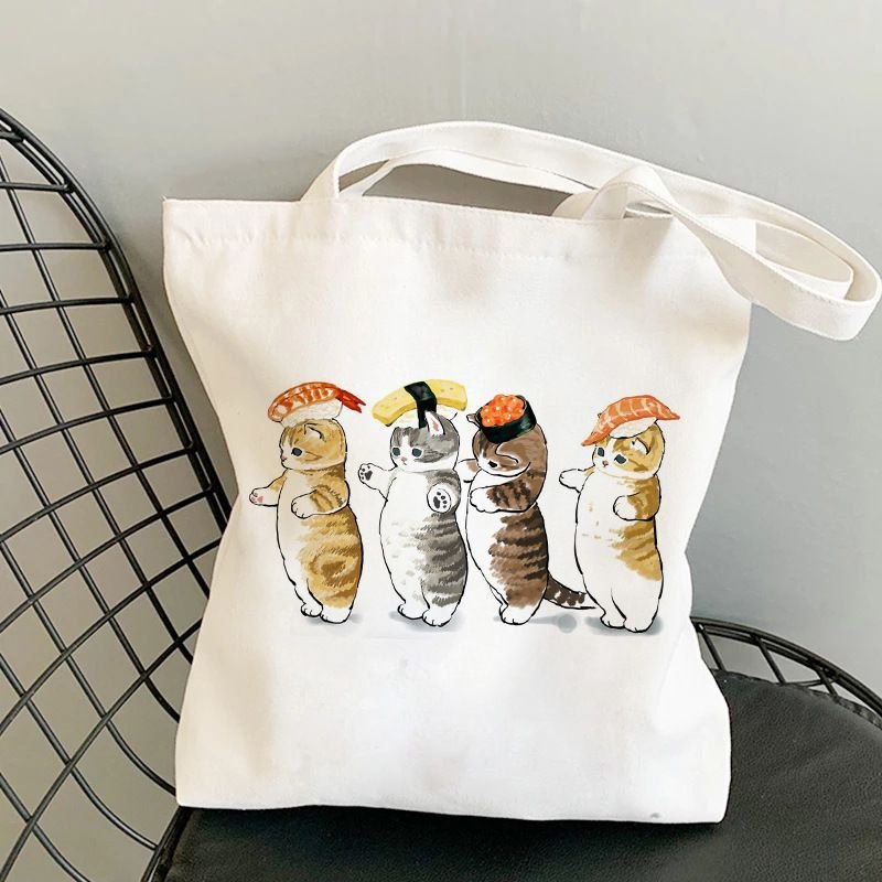 Cartoon Cat Print Canvas Bag