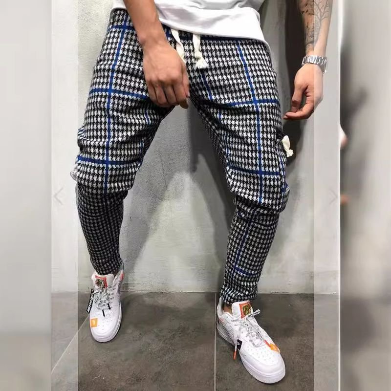 Men Fashion Casual Houndstooth Print Jogger Pants