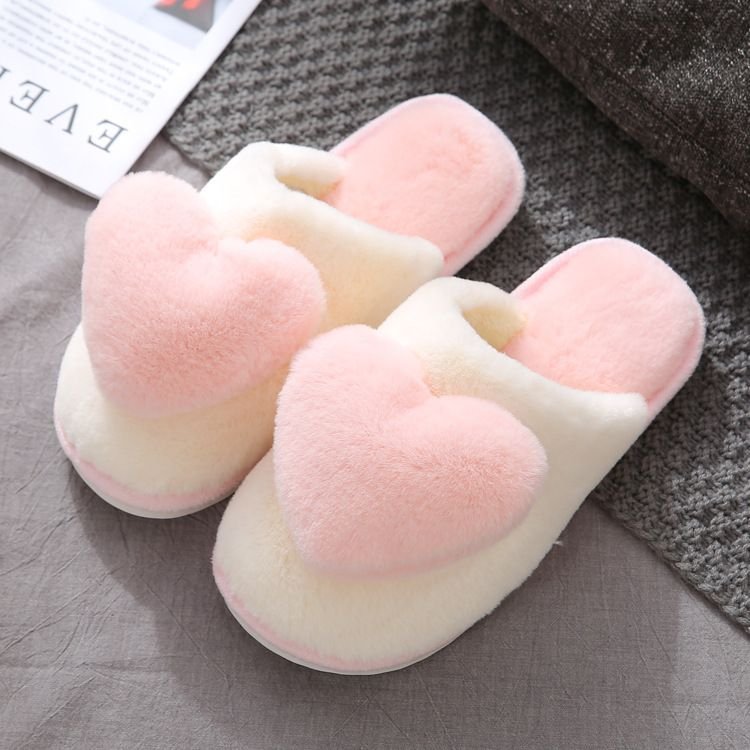 Autumn Winter Women Cute Plush Heart-Shaped Thickened Warm Extra Large Size Home Slippers