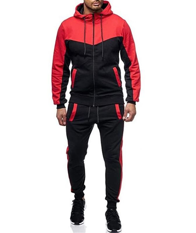 Men Autumn Winter Fashion Leisure Sports Color Matching Long Sleeve Hoodies Trousers Sets