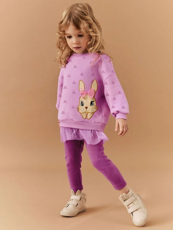 Kids Toddler Girls Spring Autumn Casual Cute Cartoon Long Sleeve Mesh False Two-Piece Sweatshirts Pants Sets