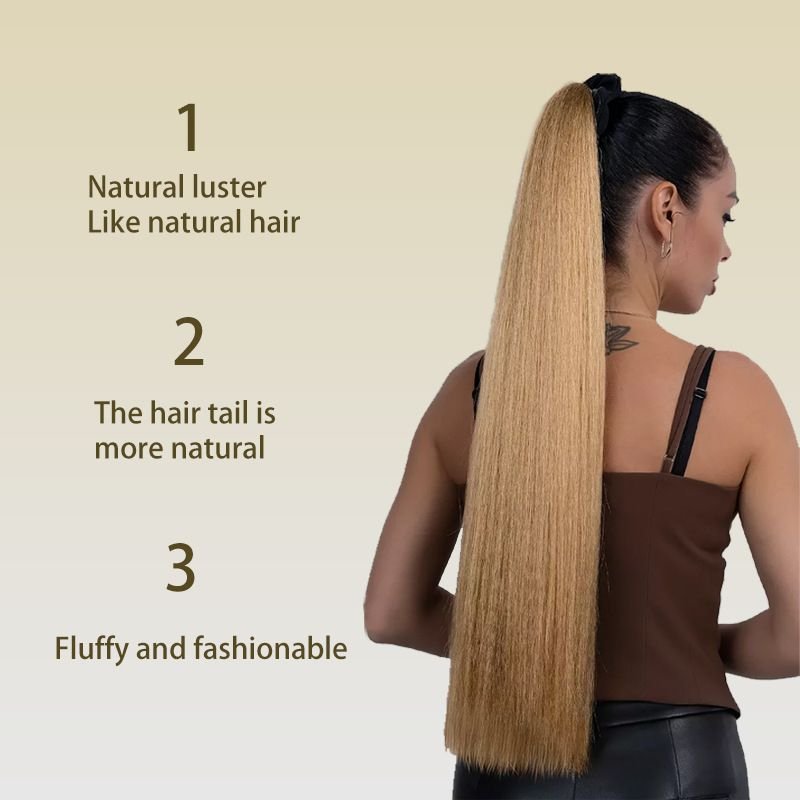 Women Natural Artificial Straight Hair Chemical Fiber Elastic Ponytail Hair Extension