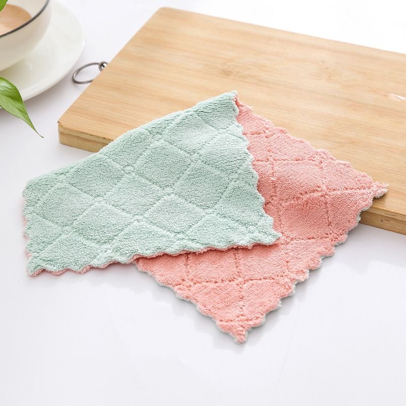 Fashion Solid Color Thickened Kitchen Household Coral Fleece Cleaning Dishcloth