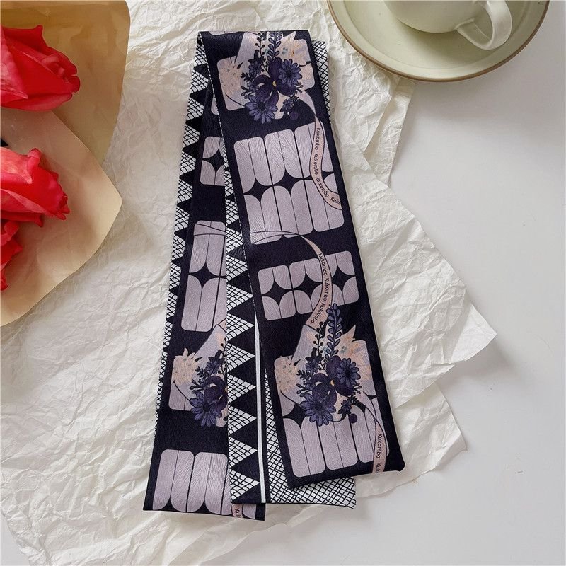 Women Cute Bear Rabbit Print Long Ribbon Silk Scarf