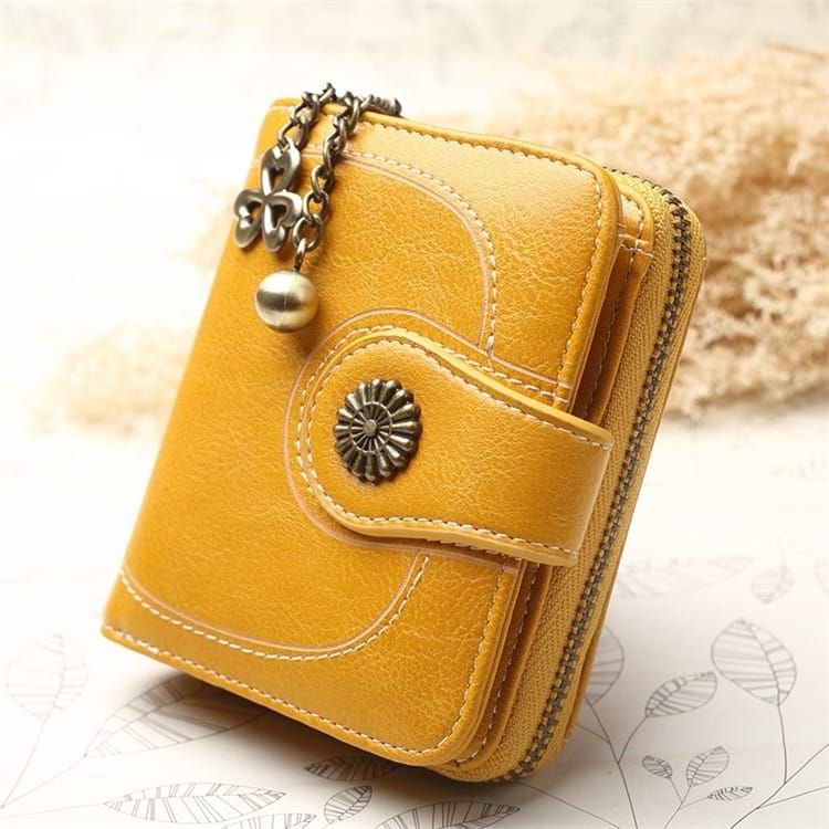 Women Retro Solid Color Zipper Tri-fold Wallet