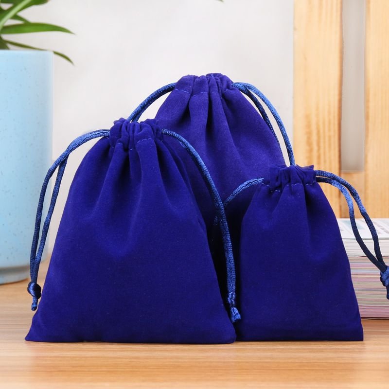 Simple Solid Color Flannel Jewelry Storage Drawstring Bag Packaging