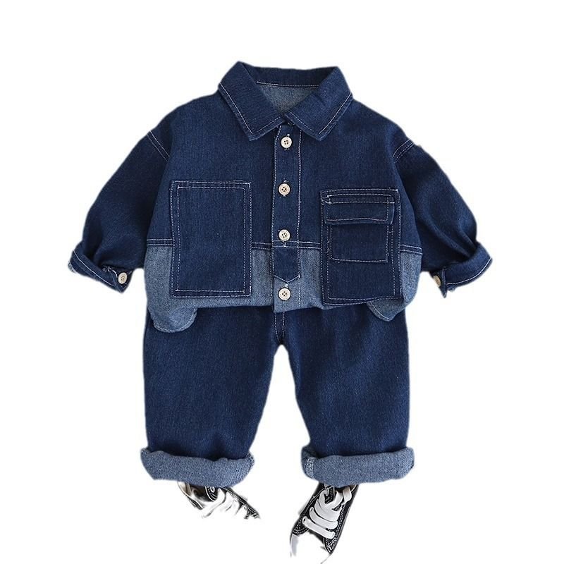 Kids Toddler Boys Spring And Autumn Fashion Casual Long Sleeve Lapel Denim Jacket Jeans Set