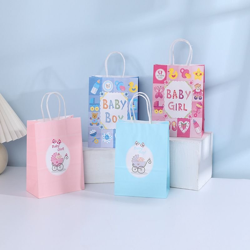 Fashion Baby Birthday Party Cartoon Letter Pattern Gift Packaging Kraft Paper Bag