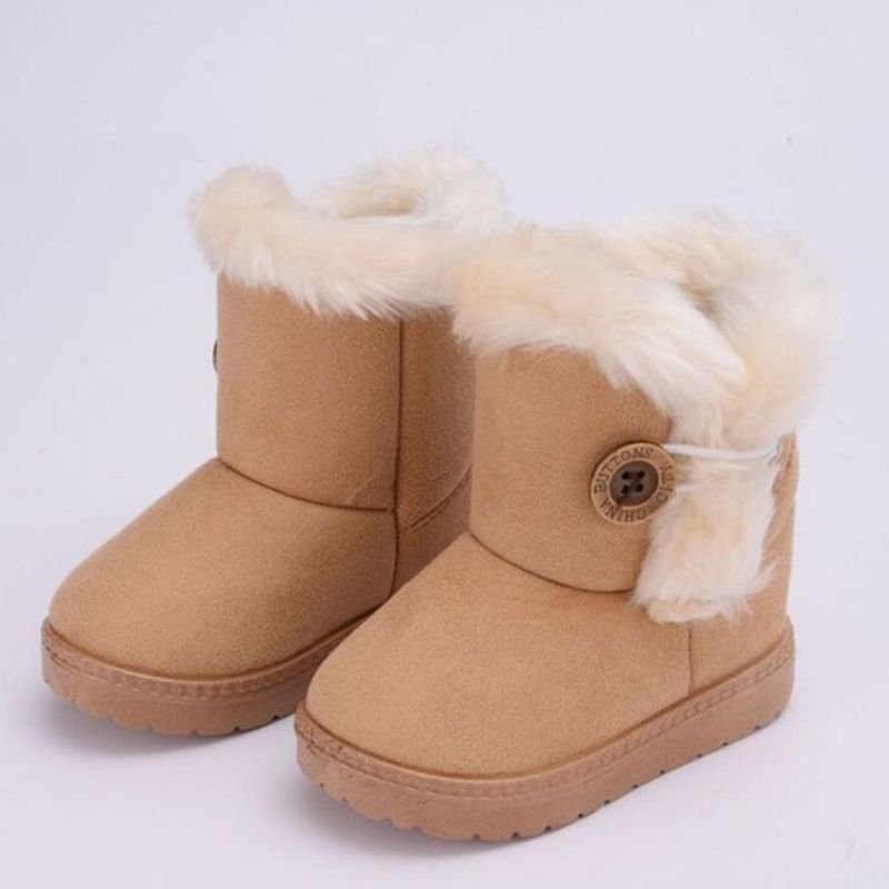 Kids Solid Color Button Design Winter Plush Snow Boots